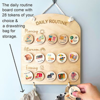 Tableau de Responsabilités Quotidiennes Personnalisé pour Enfants Cartes Rythme Visuel en Bois Tableau Routines Quotidiennes en Bois pour Cadeaux Enfants