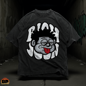 T-shirt unisexe surdimensionné noir à motif visage de dessin animé Rich John, esthétique vintage années 90, streetwear urbain, chemise graphique grunge - Product Image 3