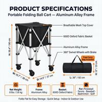 Venta Directa de Fábrica: Carro de Tenis Plegable de Aleación de Aluminio, Móvil, Portátil y Ligero, con Capacidad para 160 Pelotas, 360