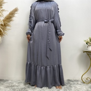 6582# Elegant Satin Crew Neck a Line Dress Long Sleeve Elasticated Cuff Back Split Button Neck Summer Women Dresses 9 Colors - Product Image 5