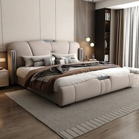 Tempat Tidur King Queen Full Size dengan Rangka Besi Kayu Oak, Pelapis Kulit, Hemat Ruang, Mewah Modern, Buatan Pabrik Cina
