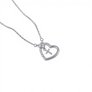 Collier de foi pour femmes, pendentif croix, plaqué or 18 carats, bijoux en acier inoxydable, collier cœur, Saint-Valentin - Product Image 6