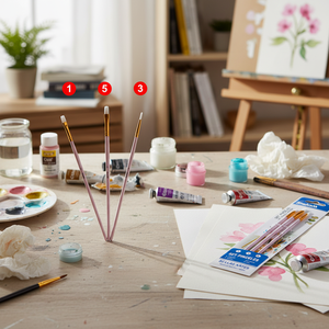 Set di pennelli per acquerello in Nylon rosa chiaro in 6 pezzi con manico in legno a forma di capelli con plastica per artisti e mestieri - Product Image 3