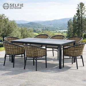 Ensemble de table à manger d'extérieur moderne avec 10 chaises en rotin pour cour, patio, jardin, hôtel - Product Image 2