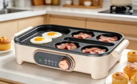 Wajan Panggang Listrik Multifungsi 5-in-1 dengan Zona Memasak, Anti Lengket, Penggorengan Telur, Suhu Dapat Diatur, untuk Rumah Tangga
