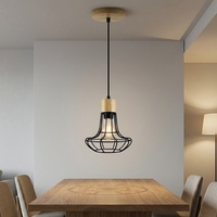 Lámpara Colgante de Madera Art Deco con Pantalla Metálica Pequeña, Lámpara Moderna para Comedor, Oficina o Tienda