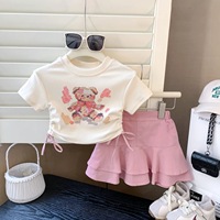 Ensemble de vêtements pour filles de 1 à 7 ans, imprimé dessin animé, été, robe pour enfants, ensemble deux pièces, hauts + jupe longue plissée, ensemble de vêtements pour filles