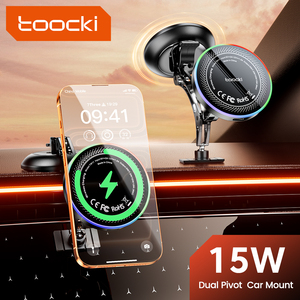 Soporte Magnético Inalámbrico Ajustable para <span class=keywords><strong>Auto</strong></span> Toocki de 15W, Estructura de Doble Pivote, Protección Contra Sobrecalentamiento, Luz Colorida para Conducción Nocturna - Product Image 2
