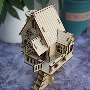 Puzzle éducatif en bois 3D tridimensionnel, modèle de <span class=keywords><strong>maison</strong></span> dans les arbres, fait à la main, cadeau d'anniversaire, jouet DIY - Product Image 2