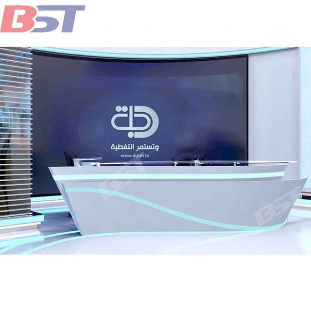Customized White Broadcast Table of Radio TV Broadcasting Equipment Artificial Stone TV News Desk