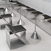 Mobilier commercial pour café : Ensemble de banquettes en cuir, table ronde en acier inoxydable et tabourets