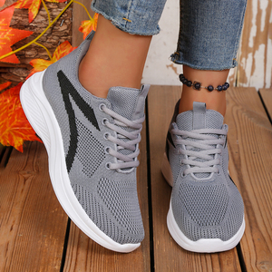 Zapatillas Deportivas <span class=keywords><strong>Grises</strong></span> de Punto para <span class=keywords><strong>Mujer</strong></span>, Cómodas, Transpirables, con Parte Superior de Malla, Suela Ligera de PVC, con Cordones, para Caminar - Product Image 1