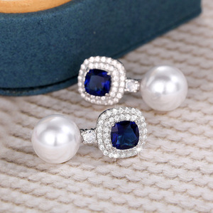 Pendientes de circonita azul con aspecto de perla para mujer, joyería elegante para las orejas - Product Image 3