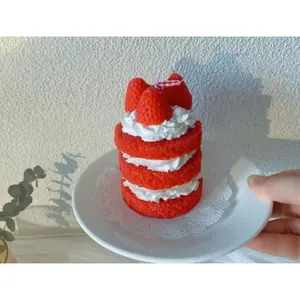 작은 발렌타인 수제 빨간 딸기 디저트 크림 음식 장식 웨딩 소이 왁스 향초 세트 여성용