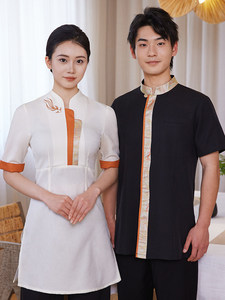Nouvelle Collection Printemps-Été 2025 Billion Long Spring Summer, Tunique de barman à manches courtes en soie brodée chinoise Koi, pour personnel d'hôtellerie, de <span class=keywords><strong>restauration</strong></span>, de restaurants de fondue et de salons de thé - Product Image 5