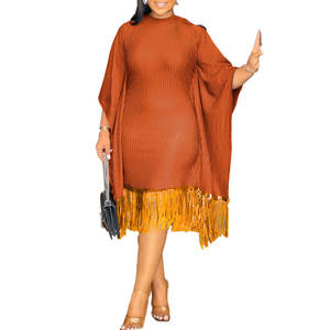 Abito Midi Elegante <span class=keywords><strong>Taglie</strong></span> <span class=keywords><strong>Forti</strong></span> <span class=keywords><strong>da</strong></span> <span class=keywords><strong>Donna</strong></span> con Scollo Rotondo Inserti e Frange Sehe Fashion - Product Image 4