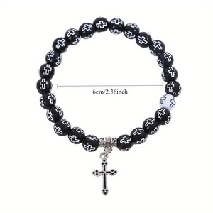 Bracelets de prière pour couple, en perles de plastique noires et blanches, avec pendentif croix, pour l'église, vente rapide - Product Image 2