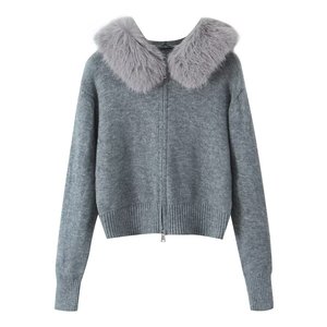 SHENZHU Suéter Cárdigan con <span class=keywords><strong>Cuello</strong></span> de Piel Sintética para Mujer, Moda 2025, Cierre de Cremallera, Manga Larga, Estilo Vintage, Prenda Exterior Chic - Product Image 3