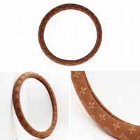 Housse de volant en velours de coton gaufré Aire, marron selle, cuir PU monogrammé, toucher doux, résistant à l'usure, universel 15 pouces
