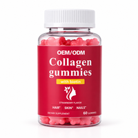 Gummies de collagène à marque privée OEM avec biotine et vitamine C, saveur fraise, 60 unités, pour la peau, les cheveux, les ongles et le soutien quotidien de la beauté