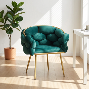 Silla de Comedor Elegante y Sencilla con Respaldo Acolchado en Forma de Burbuja de Terciopelo Verde y Estructura Dorada Electrochapada - Product Image 1