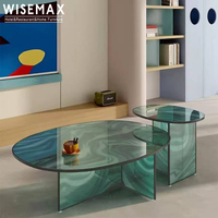 WISEMAX FURNITURE Meubles design, décoration artistique, table basse en verre trempé, ensemble de tables basses pour salon, forme ovale, table centrale en verre durable
