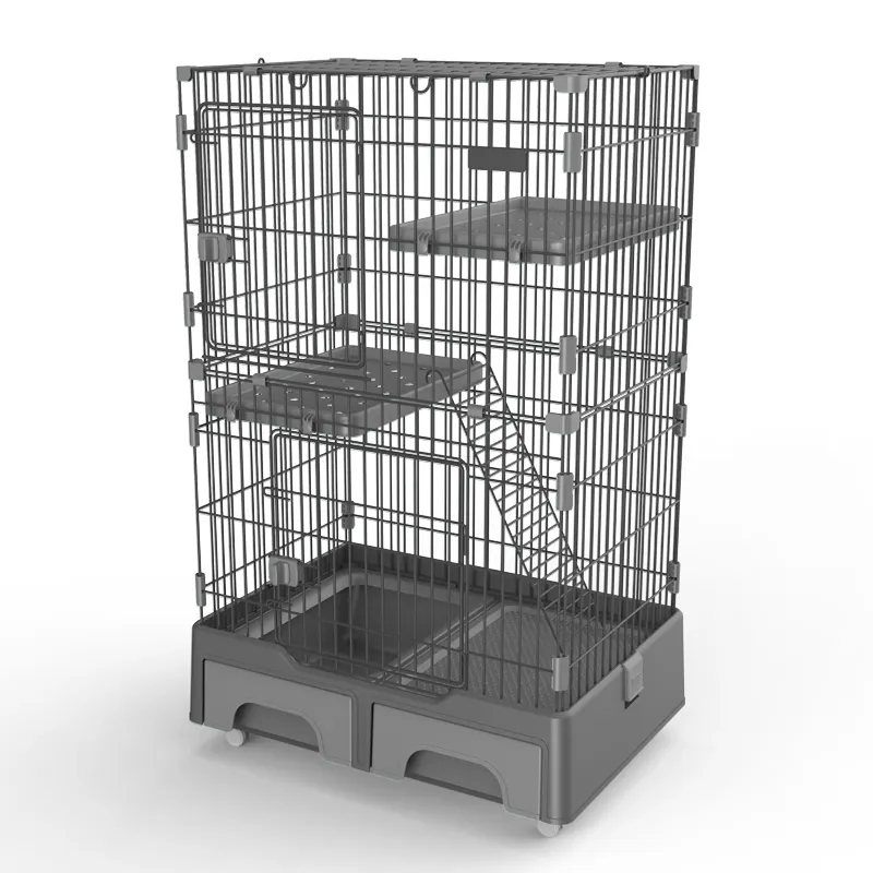 High Quality large-size 84.5*60.5*32cm 3 layer comfortable iron foldable PE painting wire pet animal crate cat cages