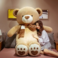 Ours en peluche géant rose avec écharpe 120 CM, grand ours en peluche kawaii, cadeau d'amour pour la Saint-Valentin pour les filles