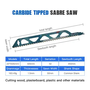Gergaji Saber berosilasi, bahan baja karbon tinggi 505mm untuk memotong kayu dan komposit