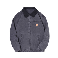 Veste en jean unisexe Detroit J97 en gros épais délavé 100% coton vieilli style fermeture éclair coupe ample pour hommes automne