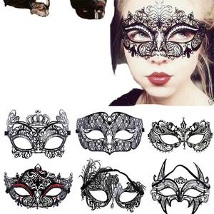 Masques vénitiens noirs pour femmes, faits à la <span class=keywords><strong>main</strong></span> en fer, incrustés de diamants et de strass, pour la fête du Poisson d'avril - Accessoires - Product Image 1