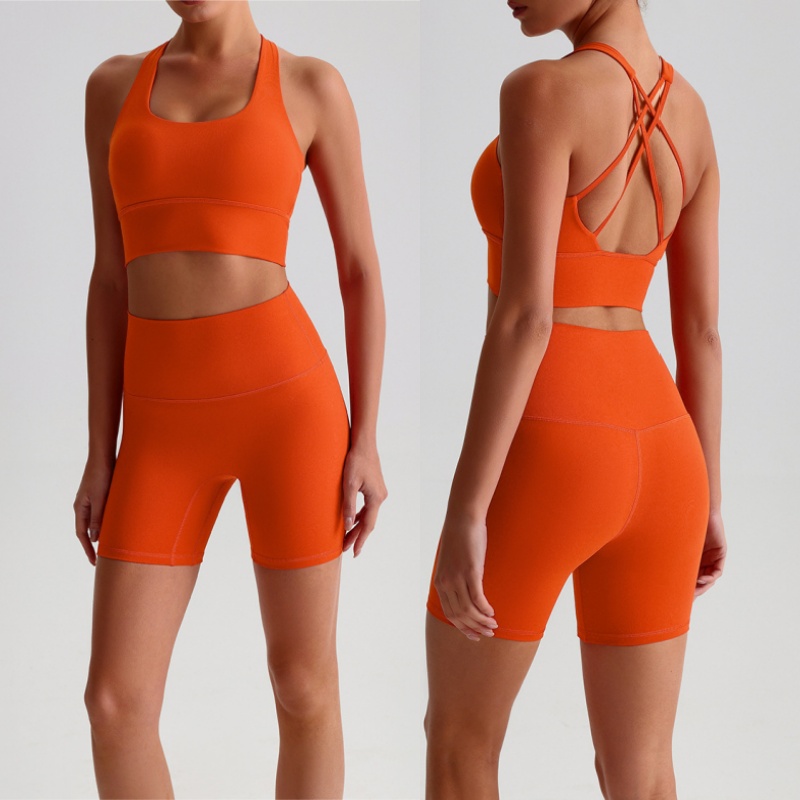 Aoyema Women's Cross Back Quick Dry Bra Outdoor Running Fitness Yoga Elastic Waist Shorts Two Piece Workout Set for Sports Wear