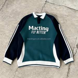 Sweat-shirts surdimensionnés personnalisés OEM, broderie rayée, polo à manches longues pour hommes - Product Image 2