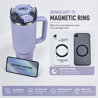 Tumbler Stainless Steel Lekproof Magnetic Tripod 40oz, Mug Vakum Dinding Ganda dengan Sedotan Lipat dan Tutup Penyangga Ponsel