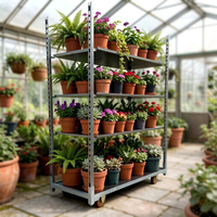 Chariot de transport pour plantes avec étagères en treillis métallique, 4 roues, en acier galvanisé, pour serre, jardin et pépinière