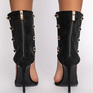 Summer Modern Sandals Gladiators Gold Pointy Toe Chain Strap Black High Heel <b>Shoes</b> for Lady Pumps Back Zipper Big Size 43 - Product Image 3