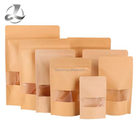 Sac en papier kraft avec fenêtre givrée, refermable, à fermeture éclair, imprimé OPP, brun mat, pour l'emballage alimentaire, recyclable