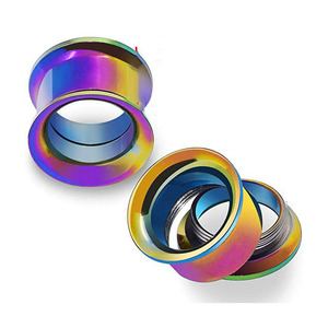 Threaded Double Flared Tunnel Plugs | Stainless Steel Vacuum Plated Punk Style Ear Expansion Body <b>Piercing</b> Jewelry - Product Image 1