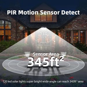 Lampe solaire murale à 120 LED avec détecteur de mouvement, 3 modes d'éclairage, étanche IP65, pour jardin, patio, cour - Product Image 6
