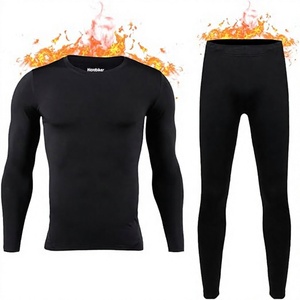 Herobiker <b>Men's</b> Black <b>Thermal</b> Underwear Set Crew Neck Long Sleeve Full Length Sweat-Wicking Sporty Winter Wear - Product Image 1
