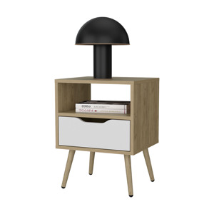 Prescott Valley Nightstand Natural Oak White <b>Open</b> <b>Storage</b> Drawer Bedroom Furniture - Product Image 3
