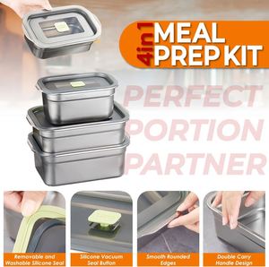 Stainless Steel Food Storage Containers with Airtight Lids Set Stackable Leak Proof <b>Metal</b> <b>Lunch</b> Bento <b>Box</b> Dishwasher Safe - Product Image 5