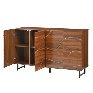 Buffet/Credenza moderne du milieu du siècle en noyer, sculpté géométriquement, avec pieds en métal, meuble de rangement polyvalent pour salon et salle à manger - Product Image 5