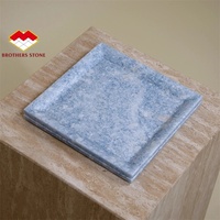Plateau de service carré en marbre bleu quartz, 2 pièces, empilable, en pierre naturelle, plateau décoratif pour salle de bain et table basse