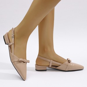Xuanhui Koreanischer Stil <span class=keywords><strong>Orange</strong></span> Lackleder Slingbacks Elegante Schleife Spitze Zehe Stabile Niedrige Blockabsatz-Sandalen für Damen - Product Image 4