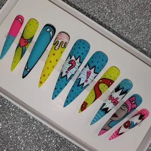 2023 handpainted custom press on nails high quality new fashion red pallet false nails coffin long curve artificial nails