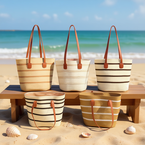 Bolso de hombro a rayas de 42x28x12cm para mujer, bolso de playa de verano - Product Image 2