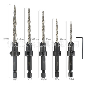 Hex Shank Countersink Drill Set Steel Application Bright Finish Tapered Woodworking Drills - Product Image 3