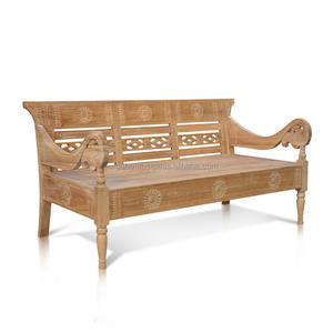 Antique classic solid teak wood handmade Java bench <b>sofa</b> <b>bed</b>, featuring a versatile deep seat and luxurious fabric - Product Image 2