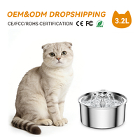 Fontaine à eau pour animaux de compagnie en métal de 3,2 L, fontaine à eau automatique pour chats en acier inoxydable 304, bol à eau filtré pour chats, chiens, petits animaux